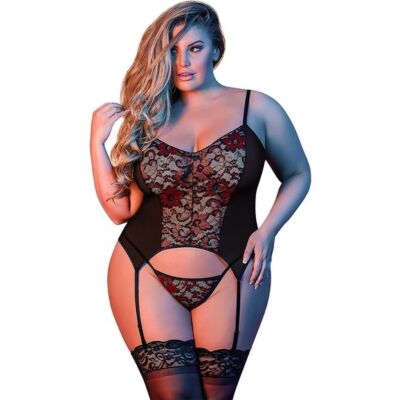 Merry widow &amp; g- garter belt bodysuit - black