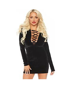 Vestido velvet manga larga con cordón negro