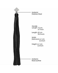 Shiny Pointed Handle Leather Flogger - Black