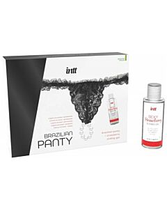 Brazilian Black Panty + Strawberry Sliding Gel | Erotic Lingerie with Stimulating Lubricant