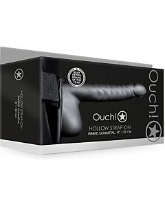 Ouch-Hollow Strap-On with Metallic Testicles 8'' - Brand new design!