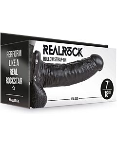 Realrock Hollow Strap-On with Testicles - 7'' / 18 cm - Black