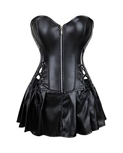 Long black corset - Cupless, wire-free, zipper closure.