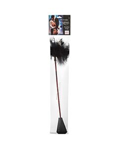 Leather whip with feathers
