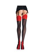 Leg Avenue opaque black stockings with Cuban heel and back seam red
