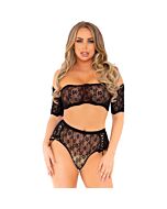Lace set with high briefs - black