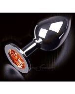 Long silver plated metal plug - orange gem