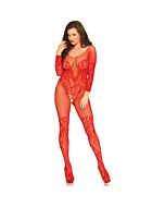 Leg avenue vine lace and net bodystocking rojo