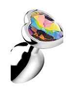 Heart anal plug - rainbow - small - silver