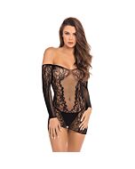 Demure long sleeve mini dress - black