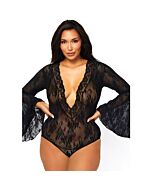 Leg avenue body de encaje con mangas campana - negro