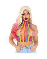 High neck fishnet crop top with print - rainbow