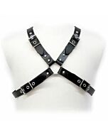 Black leather body harness buckle for men