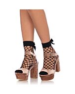 Fishnet socks with bow - black