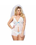 Leg avenue babydoll blanco novia con tanga talla grande 1x/2x