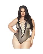 Body de red con profundo escote en v - negro