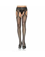 Leg Avenue tights black lace garter belt effect on the waistband plus