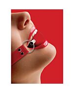 Ouch ball gag with red leather belts