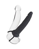 Dual penetrator with black dildo harness