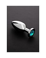 Jeweled plug metálico grande con perla azul claro