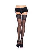 Leg avenue black sticky black stockings with wide lace plus
