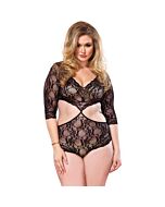 Leg avenue floral lace teddy with deep neckline plus simulating two-piece black