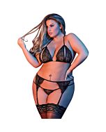 Lace set with garter belt - black