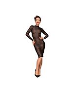 Vestido manga larga con transparenencias - negro