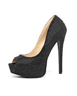 Leg avenue glamorous black satin peep toe pump with rhinestones