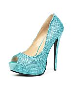 Leg avenue glamor turquoise satin peep toe pump with rhinestones