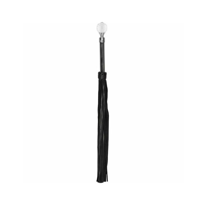 Leather whip with round metal wizard - black