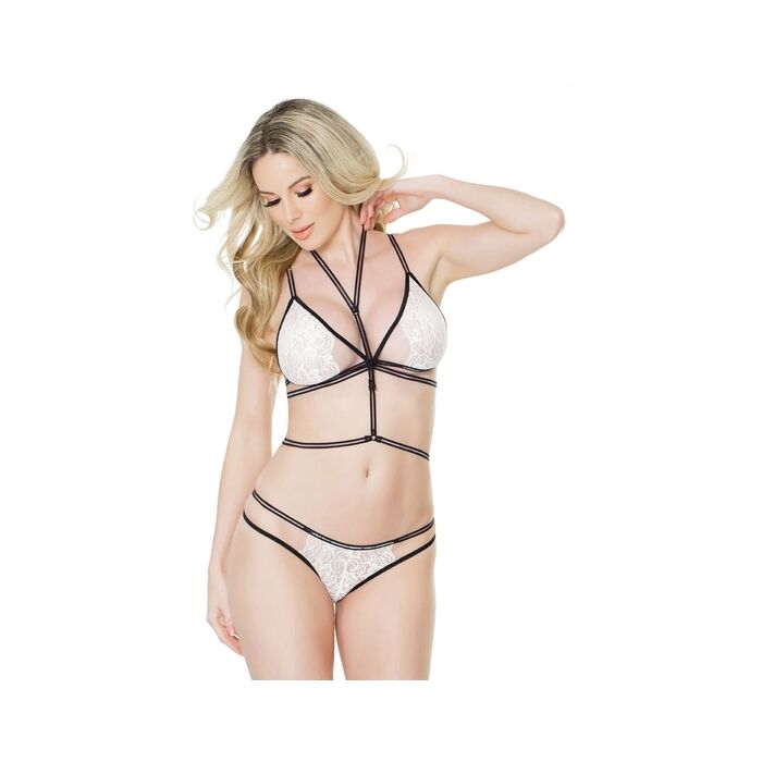 Lace, panties and harness set - black and white