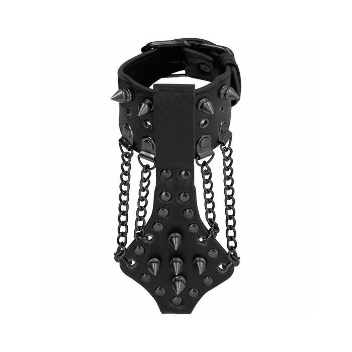 Ouch! skulls and bones brazalete con pinchos y cadenas - negro