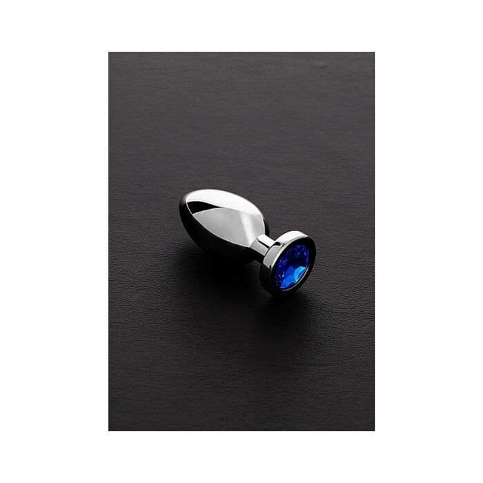 Jeweled plug metálico pequeño con perla azul