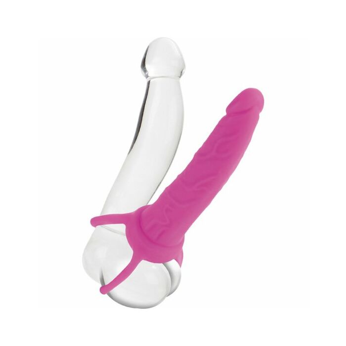 Dual penetrator harness pink dildo
