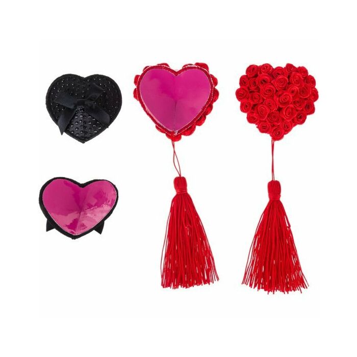 Set de 2 pezoneras borlas y corazón piedra strauss