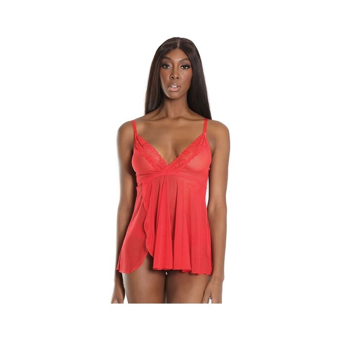 Babydoll with scalloped thong - red