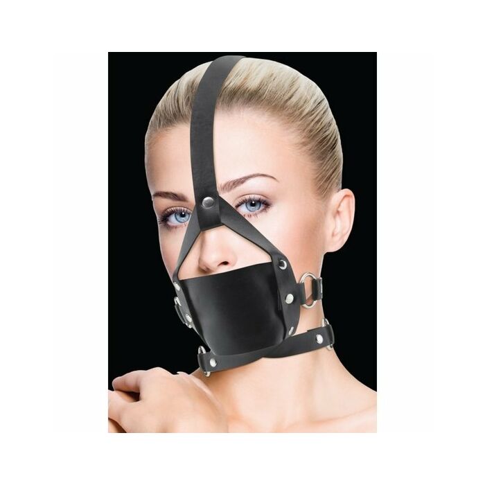 Ouch black leather gag with adjustments