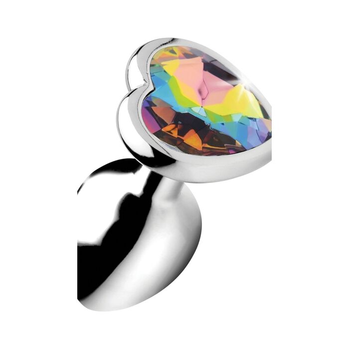 Heart anal plug - rainbow - small - silver