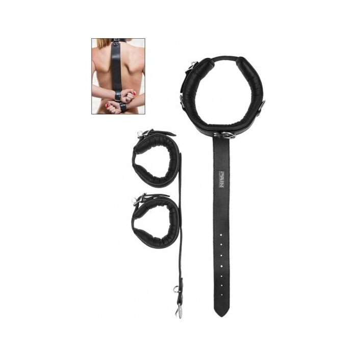 Long leather cuff - black