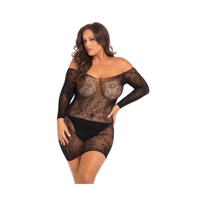 Open season off shoulder lace dress - black