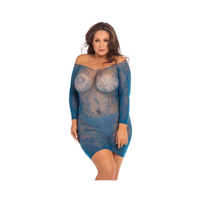 Open season off shoulder lace dress - blue