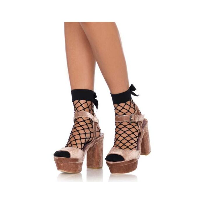 Fishnet socks with bow - black