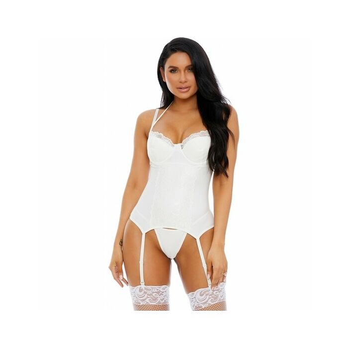Laced in matte bustier de cuero con ligueros - blanco