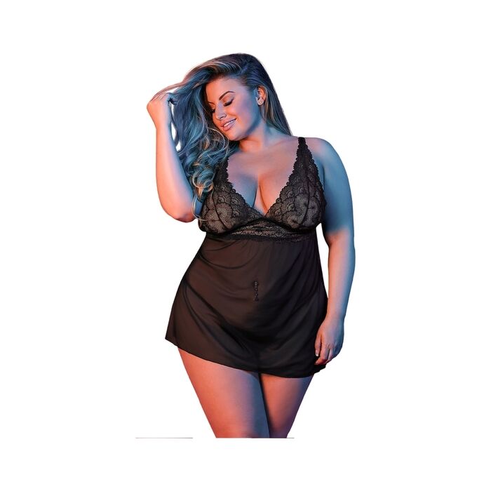 Sexytime - v back nightdress - black