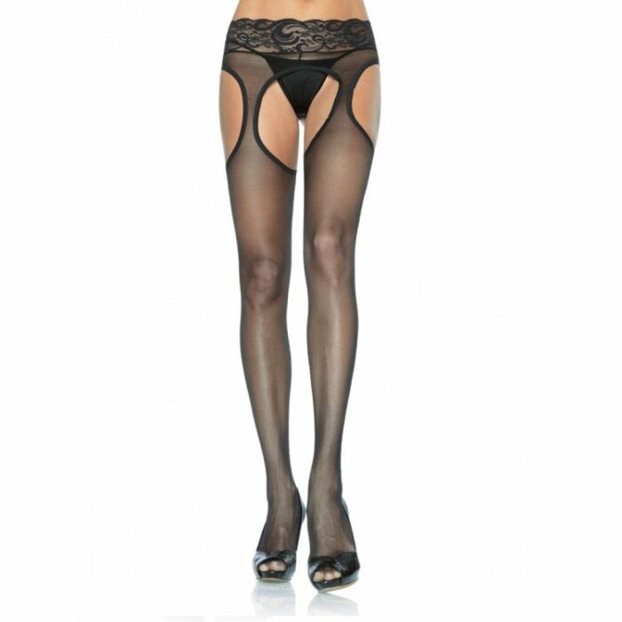 Leg Avenue tights black lace garter belt effect on the waistband plus