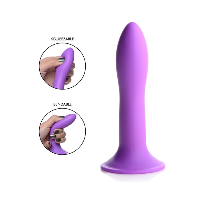 Squeezable slender silicone dildo - purple