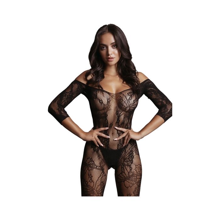 Le désir - floral lace mesh bodysuit - black