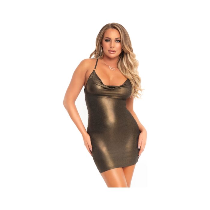 Sparkly dress with draped neckline - gold