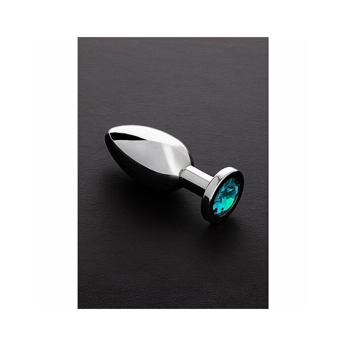 Jeweled plug metálico grande con perla azul claro